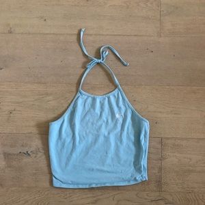 blue halter crop top